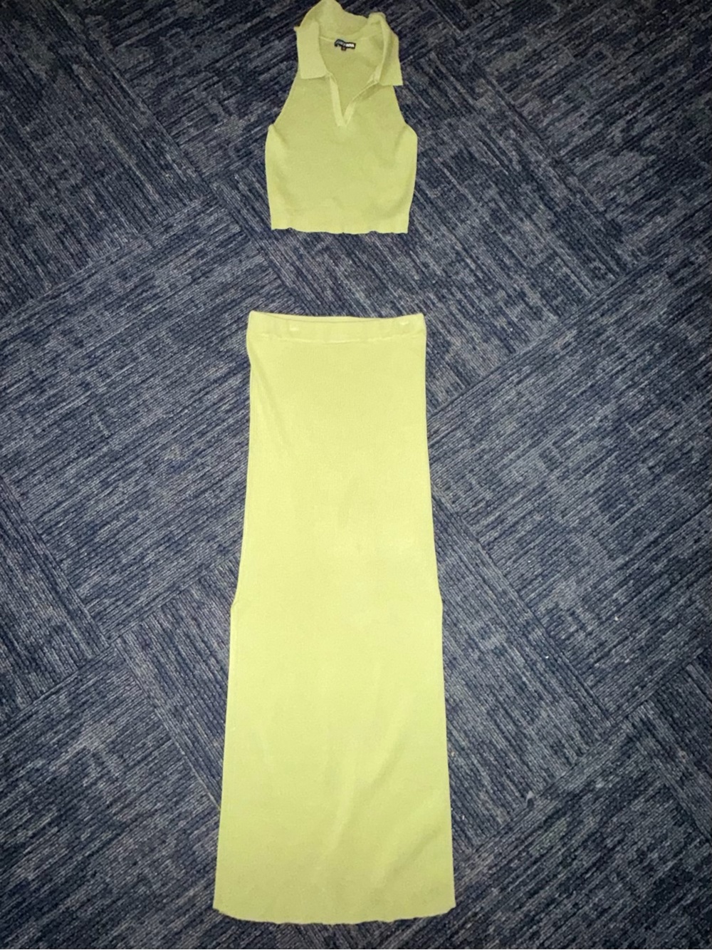 Fashion Nova Lime Green Sleeveless Collared Maxi Two-Piece